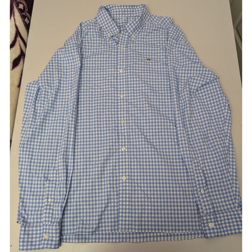 Vineyard Vines Performance Whale Shirt Mens XL Blue Gingham Button Down 1W011694